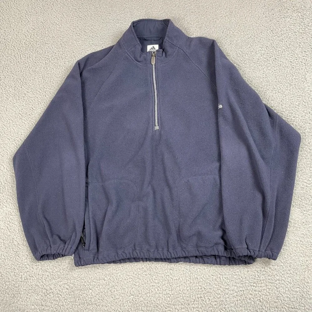 Adidas Logo Fleece Half-Zip Quarter-Zip Pullover Blue Size Medium M Used‎